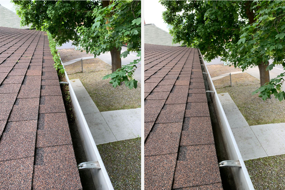 Gutter cleaning before and after