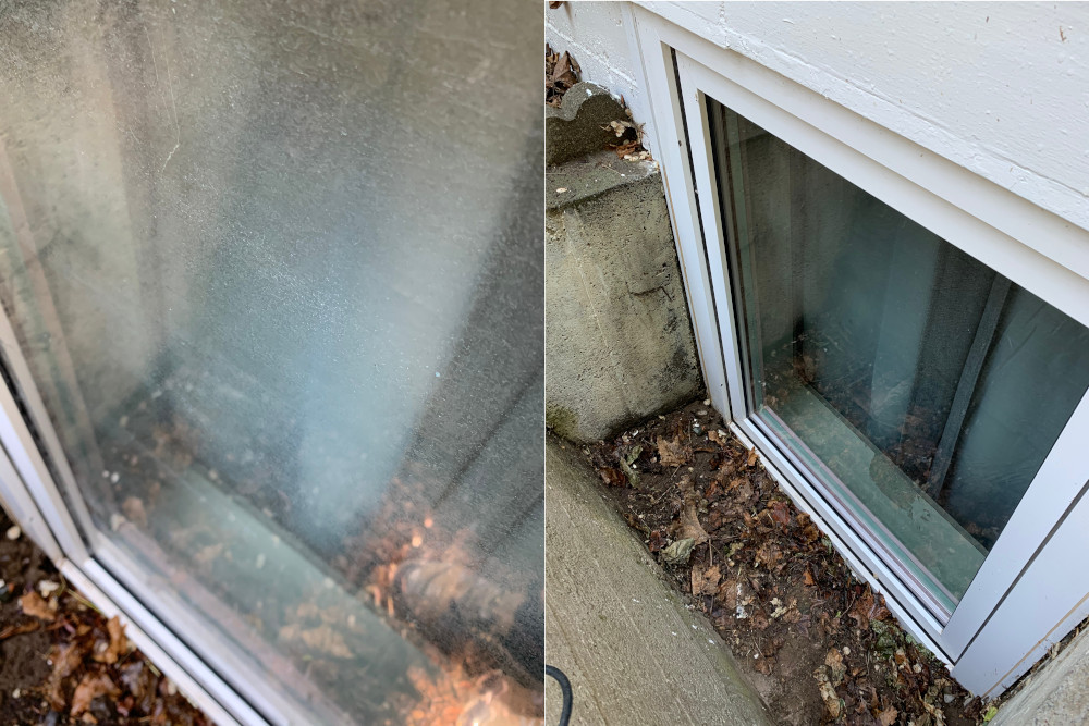 Hard water removed from a ground level window